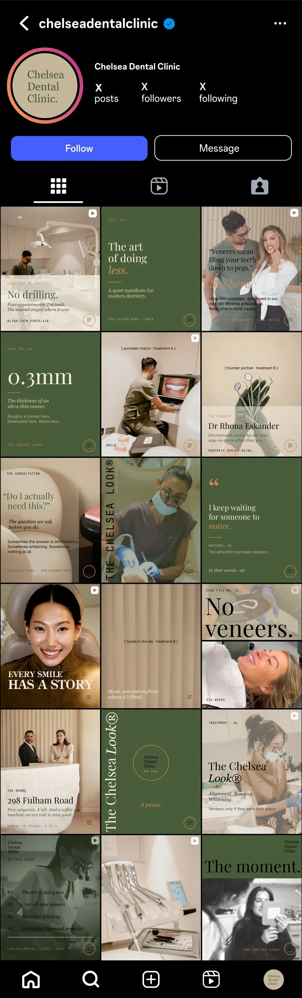 Chelsea Dental Clinic Instagram grid · Alkeme Design