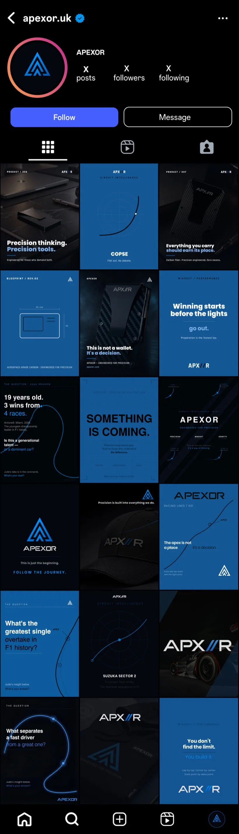 Apexor Instagram grid · Alkeme Design
