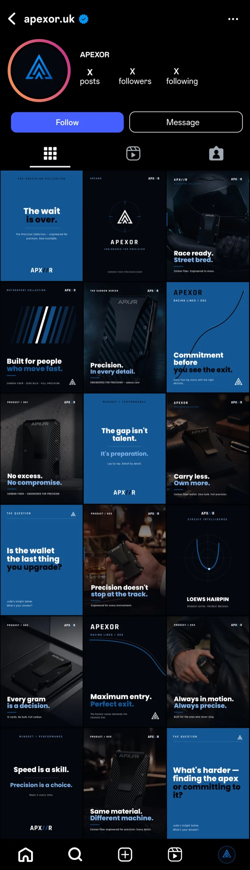 Apexor Instagram grid · Alkeme Design